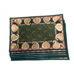 Indian Silk Table Runner with 6 Placemats & 6 Coaster in Green Color Size 16x62